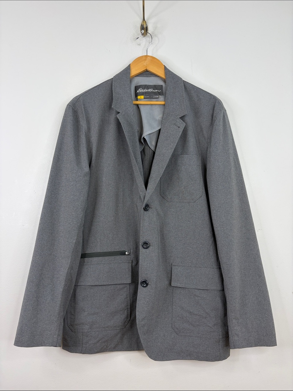 Eddie Bauer Voyager Blazer Mens 44 Gray Unstructured Travel Sport Coat